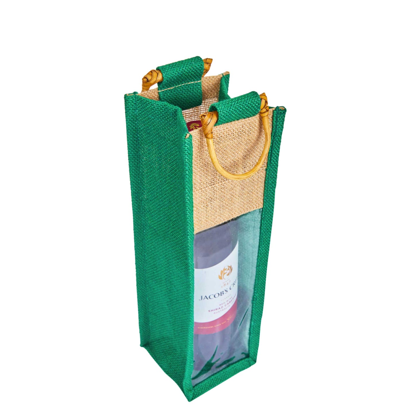 Jute Wine Gift Bags with PVC Window – Wholesale Single Bottle Carriers for Weddings & Events (Pack of 6)