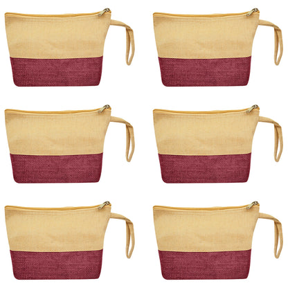 High Quality Stylish  Canvas Jute Cosmetic Pouches Pack of 6 for Women Wholesale Supply