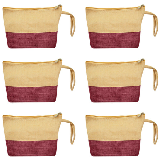 High Quality Stylish  Canvas Jute Cosmetic Pouches Pack of 6 for Women Wholesale Supply