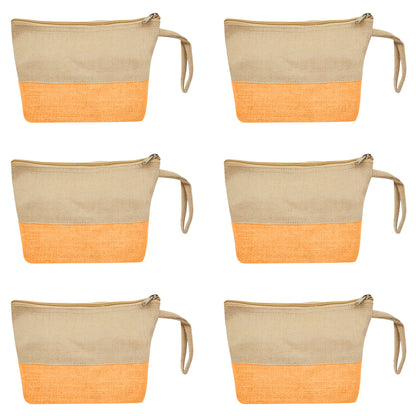 High Quality Stylish  Canvas Jute Cosmetic Pouches Pack of 6 for Women Wholesale Supply