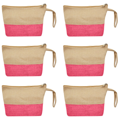 High Quality Stylish  Canvas Jute Cosmetic Pouches Pack of 6 for Women Wholesale Supply