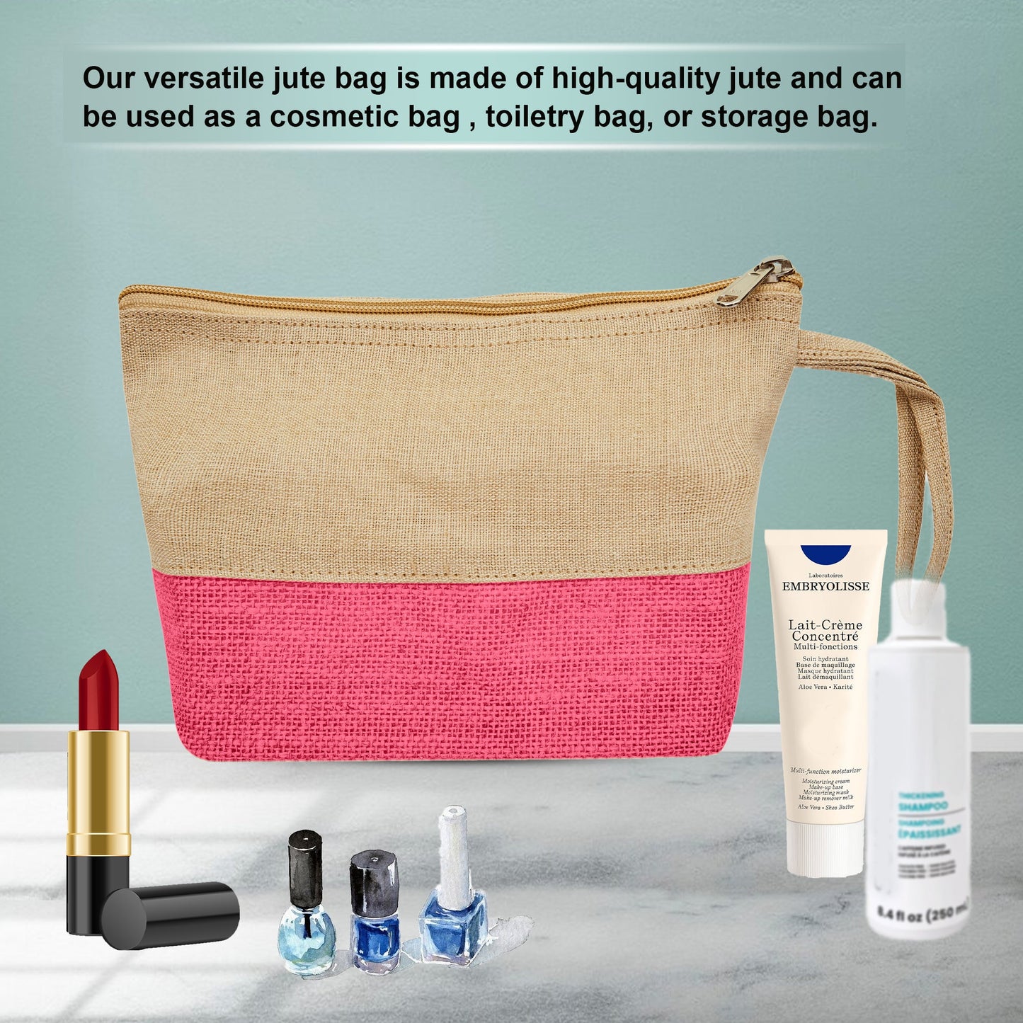 High Quality Stylish  Canvas Jute Cosmetic Pouches Pack of 6 for Women Wholesale Supply