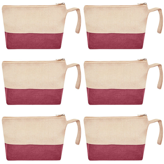Multipurpose Eco  Jute Cosmetic Zipper Pouches Set of 6 for Women Wholesale Supply