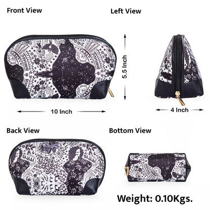 Women's Wholesale Monochrome Cosmetic Bag in - Fabric with Leather Trim Style
