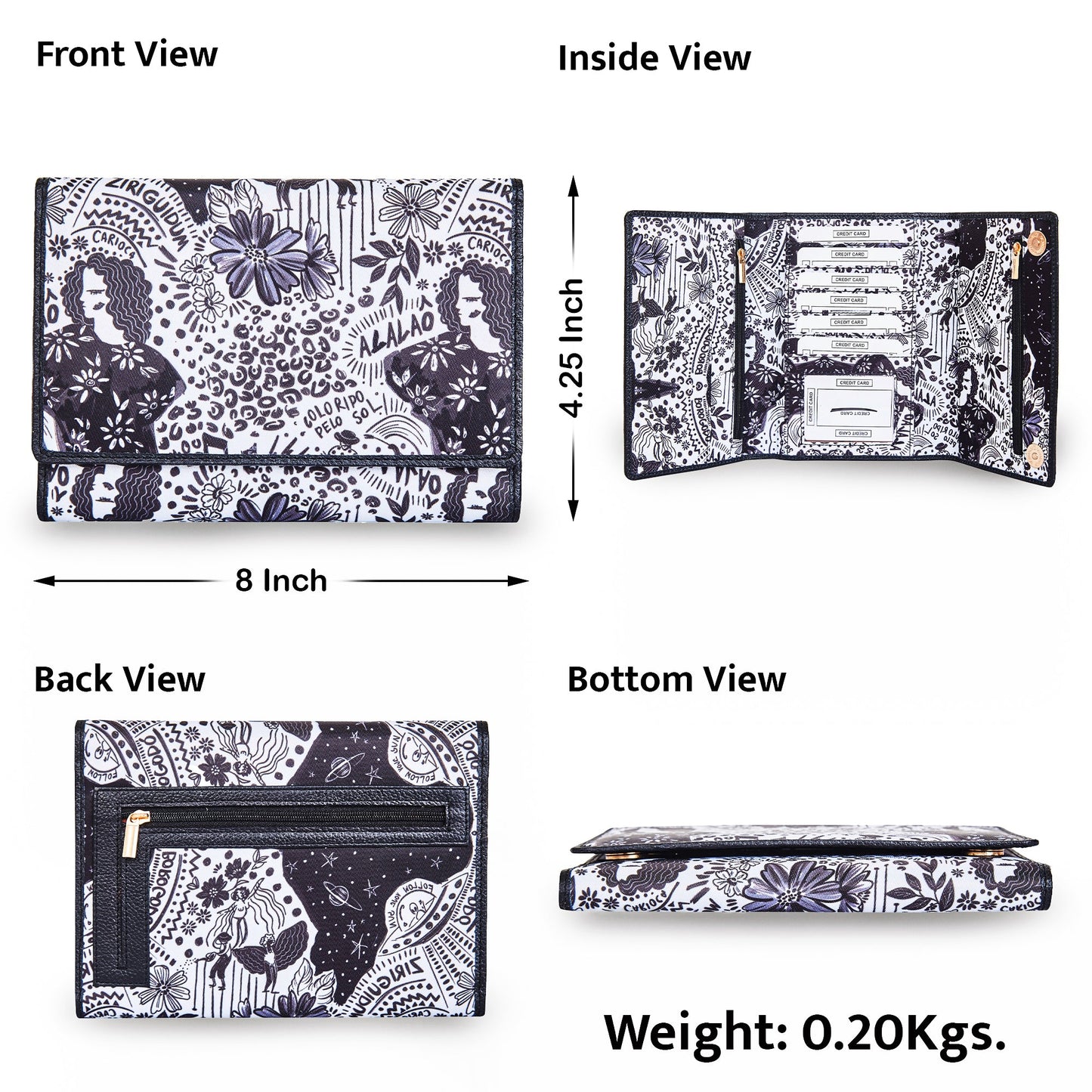 Wholesale Monochrome Trifold Wallet - Fabric with Leather Trim for Women