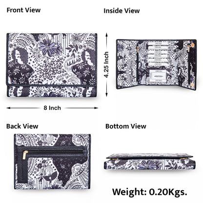 Wholesale Monochrome Trifold Wallet - Fabric with Leather Trim for Women