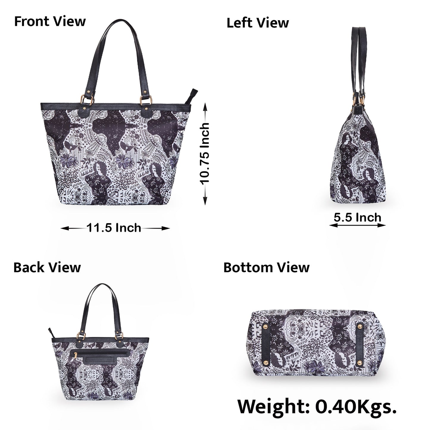 Wholesale Women Monochrome Fabric Tote Bag - Fabric with Leather Trim
