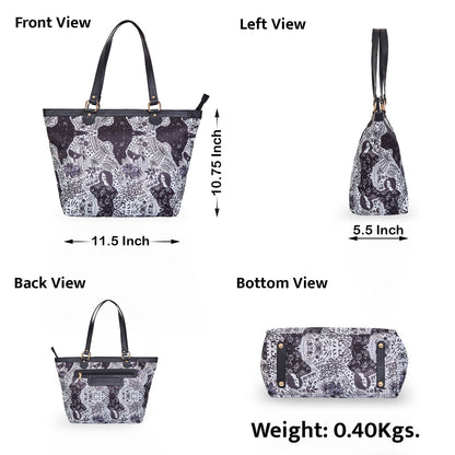 Wholesale Women Monochrome Fabric Tote Bag - Fabric with Leather Trim