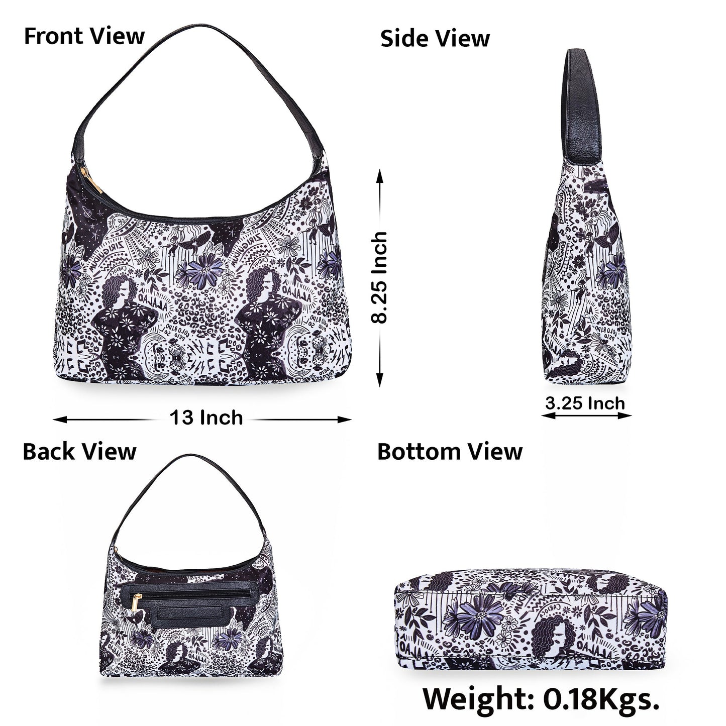 Wholesale Monochrome Sling Hobo Bag - Fabric with Leather Trim for Women