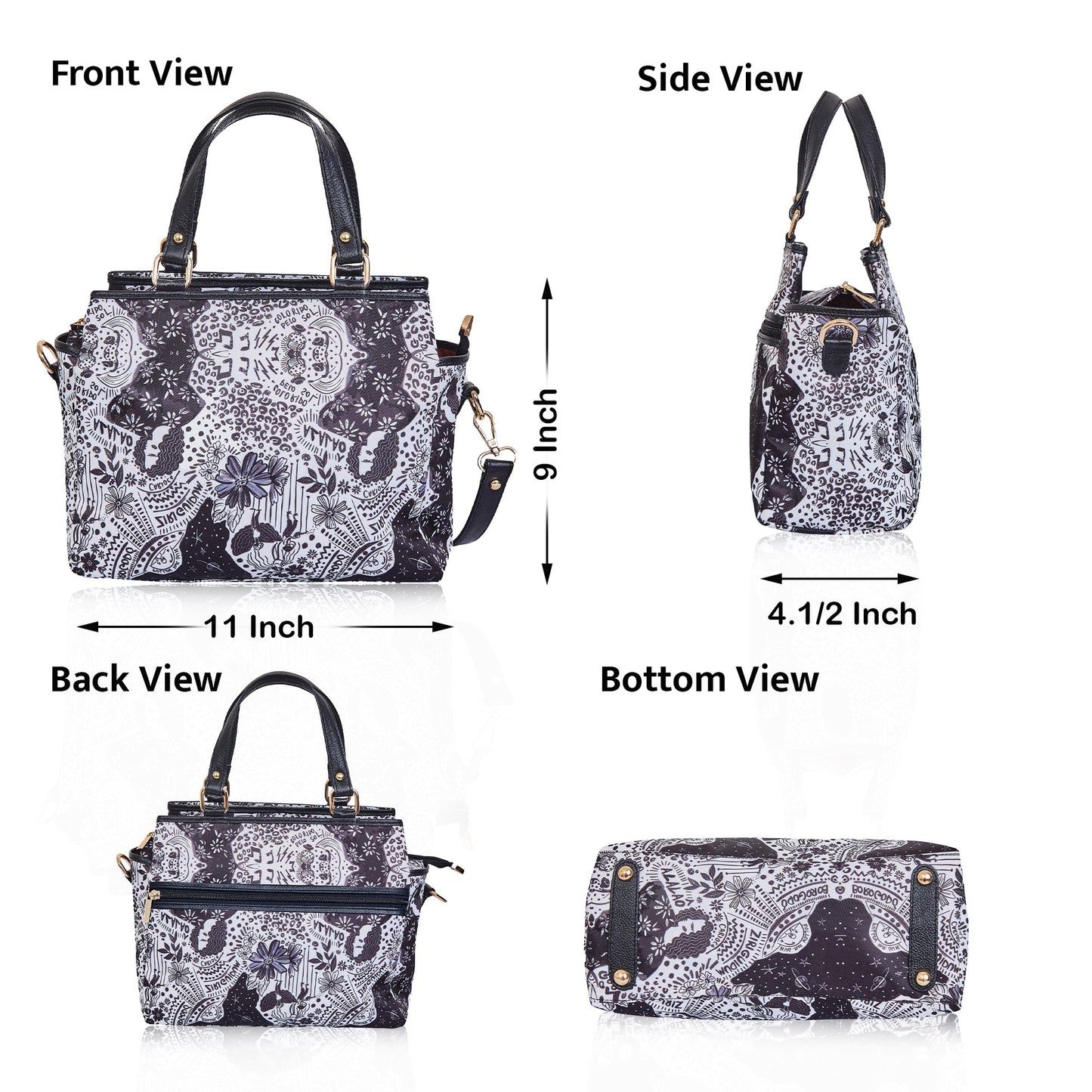 Wholesale Women Monochrome Satchel Fabric Bag - Fabric with Leather Trim