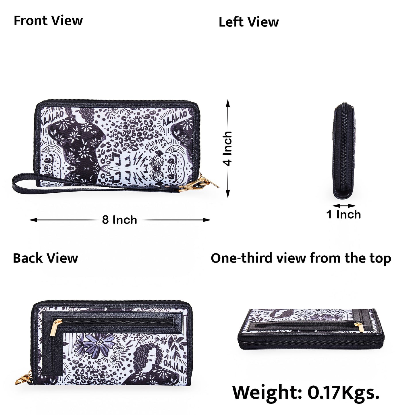 Wholesale Women Black & White Wristlet Wallet - Fabric with Leather Trim