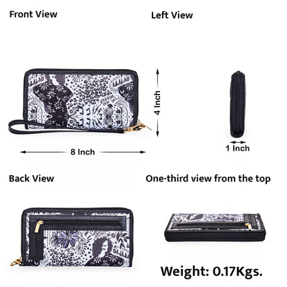 Wholesale Women Black & White Wristlet Wallet - Fabric with Leather Trim
