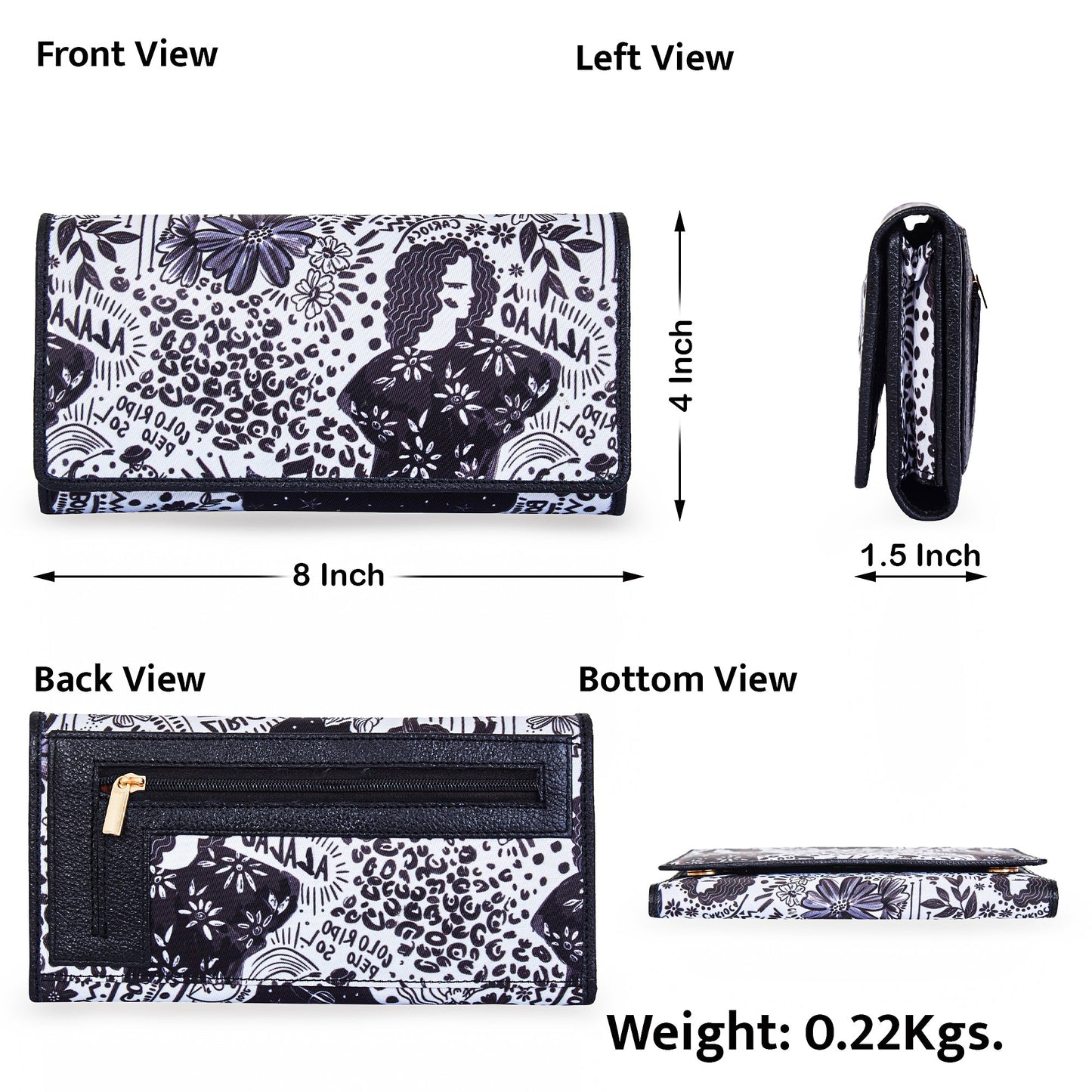 Wholesale Black White Trifold Wallet - Fabric with Leather Trim for women