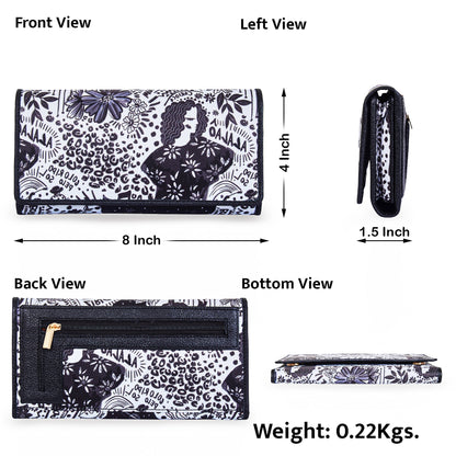 Wholesale Black White Trifold Wallet - Fabric with Leather Trim for women