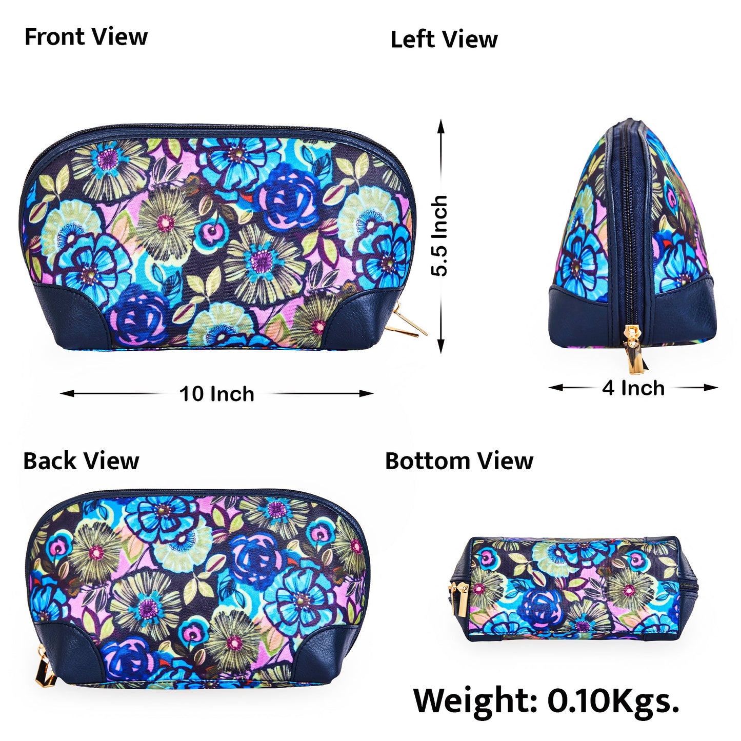 Women's Wholesale Floral Cosmetic Travel Bag - Fabric with Leather Trim Use