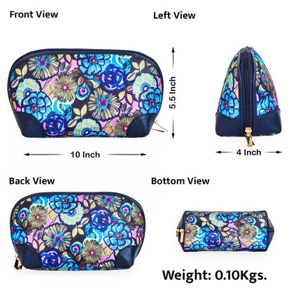 Women's Wholesale Floral Cosmetic Travel Bag - Fabric with Leather Trim Use