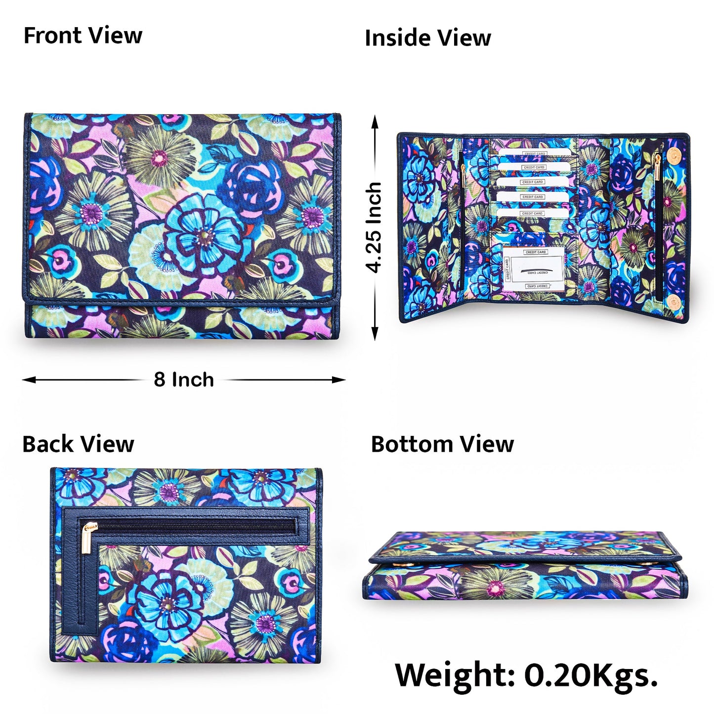 Wholesale Floral Tri-Fold Wallet - Fabric with Leather Trim For Women