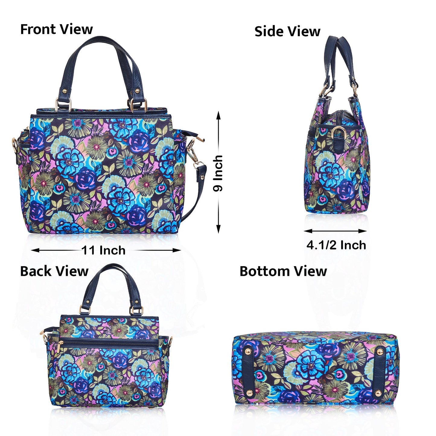 Wholesale Women Botanical Satchel Bag - Fabric with Leather Trim