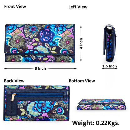 Wholesale Women's Floral Tri-Fold Wallet - Fabric with Leather Trim