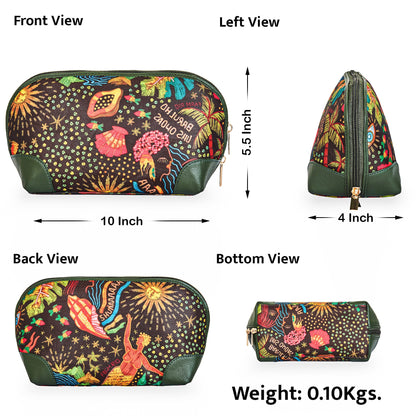 Women Wholesale Coastal Cosmetic Bag - Fabric with Leather Trim