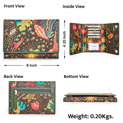 Wholesale Coastal Style Trifold Wallet - Fabric with Leather Trim for Women