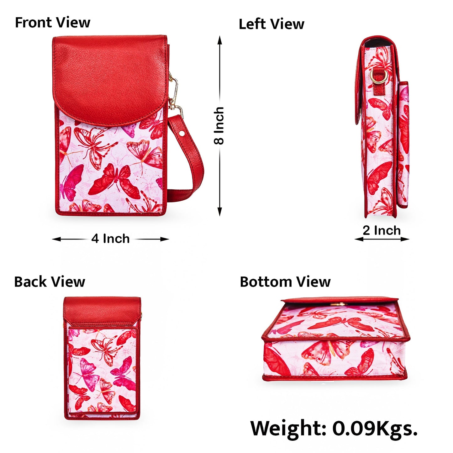 Wholesale Women's Butterfly Crossbody Phone Wallet - Fabric with Leather Trim