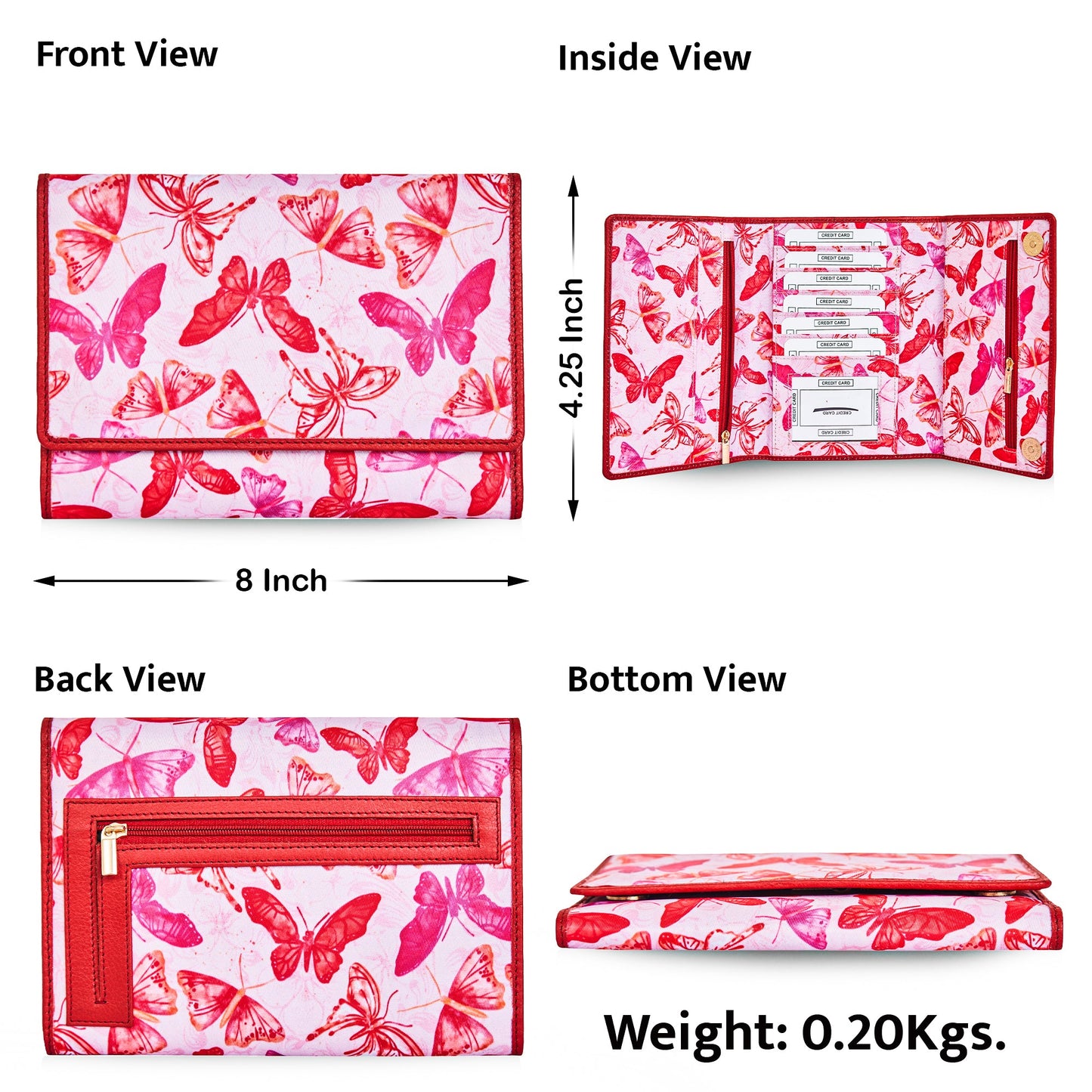 Wholesale Butterfly Travel Organizer Wallet - Fabric with Leather Trim for Women