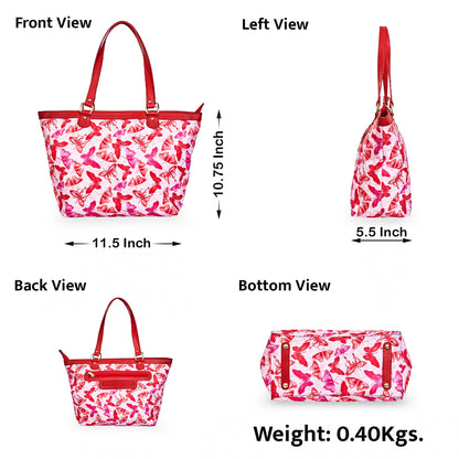Wholesale Women Butterfly  Fabric Tote Bag - Fabric with Leather Trim Zip Closure