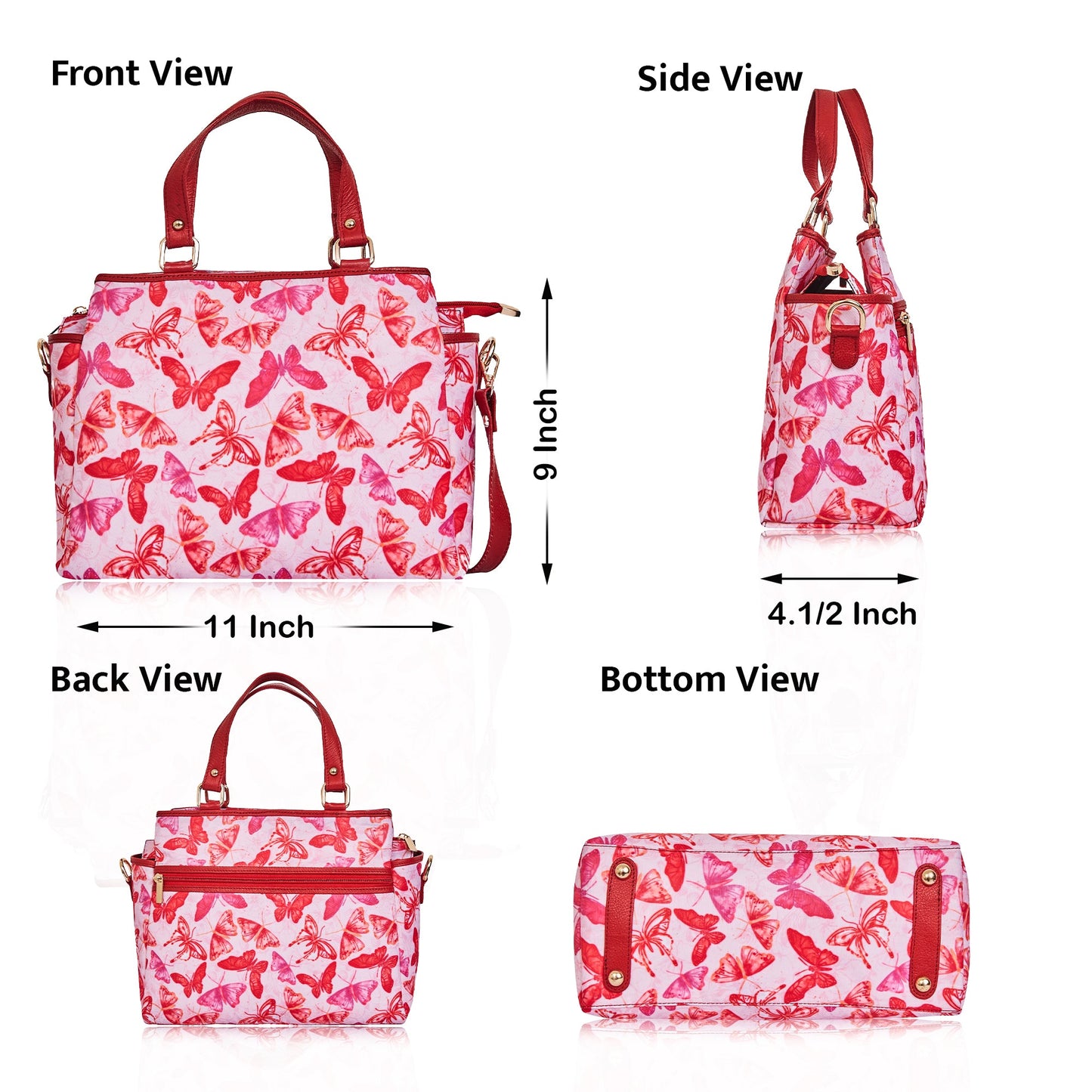 Wholesale Women Butterfly Satchel Fabric Bag - Fabric with Leather Trim