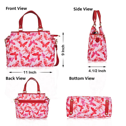 Wholesale Women Butterfly Satchel Fabric Bag - Fabric with Leather Trim