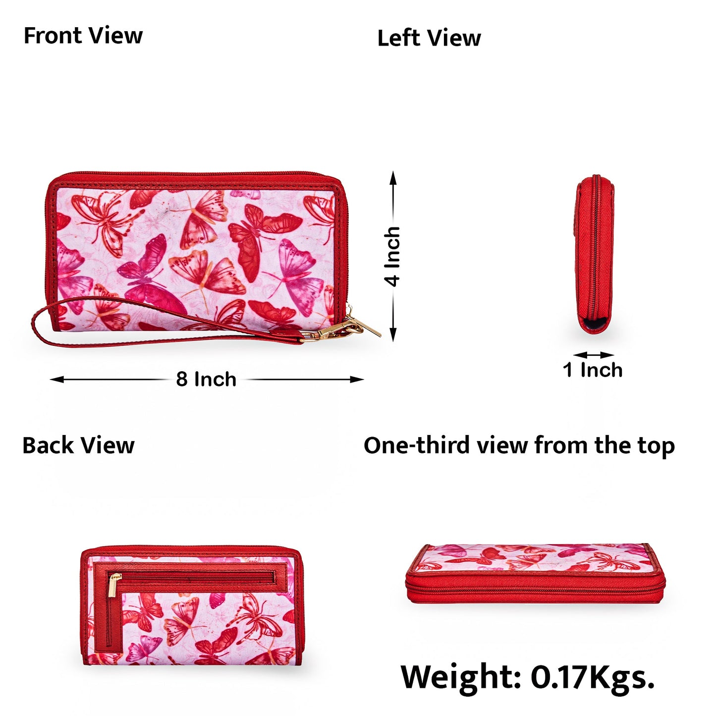 Wholesale Women Butterfly Wristlet Wallet - Fabric with Leather Trim