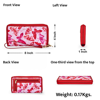 Wholesale Women Butterfly Wristlet Wallet - Fabric with Leather Trim