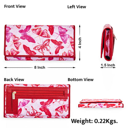 Wholesale Colorful Butterfly Trifold Wallet - Fabric with Leather Trim for Women