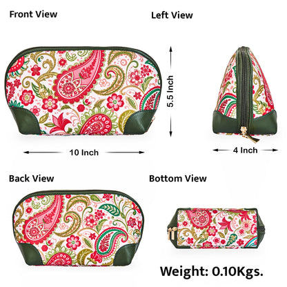 Women's Wholesale Paisley Cosmetic Bag - Fabric with Leather Trim for Travel