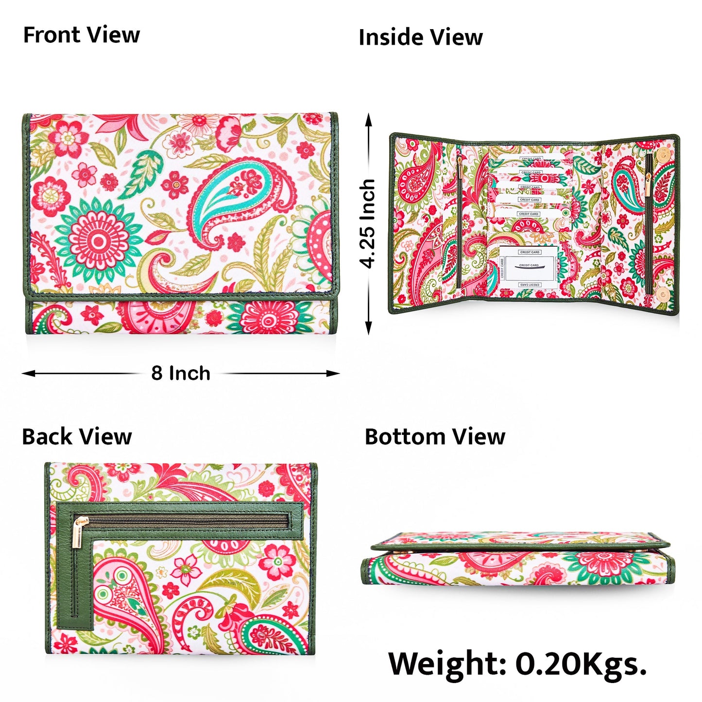 Wholesale Paisley Trifold Wallet for Women - Fabric with Leather Trim
