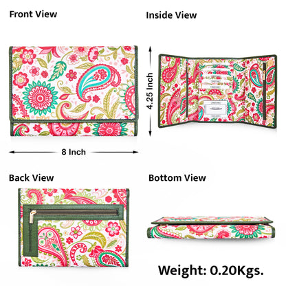 Wholesale Paisley Trifold Wallet for Women - Fabric with Leather Trim