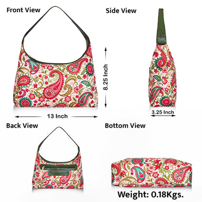 Wholesale Paisley Sling Hobo Bag - Fabric with Leather Trim for Women