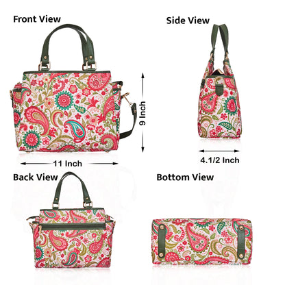 Wholesale Women Paisley Satchel Bag - Fabric with Leather Trim Style