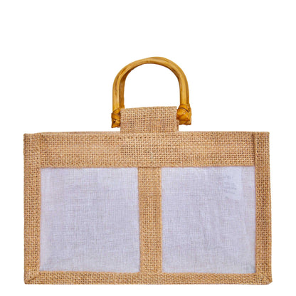 Wholesale Natural Burlap Jute Gift Bags with Cane Handles & Organza for  Parties (Packs of 12)