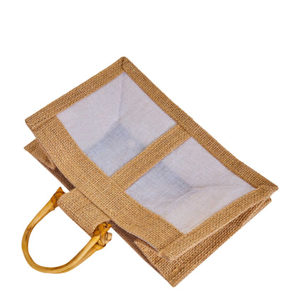 Wholesale Natural Burlap Jute Gift Bags with Cane Handles & Organza for  Parties (Packs of 12)