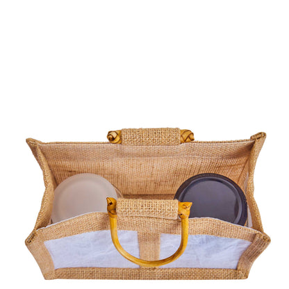 Wholesale Natural Burlap Jute Gift Bags with Cane Handles & Organza for  Parties (Packs of 12)