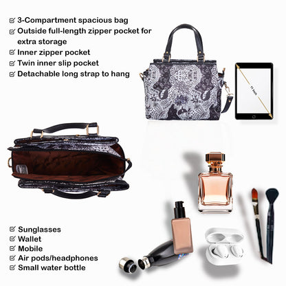Wholesale Women Monochrome Satchel Fabric Bag - Fabric with Leather Trim