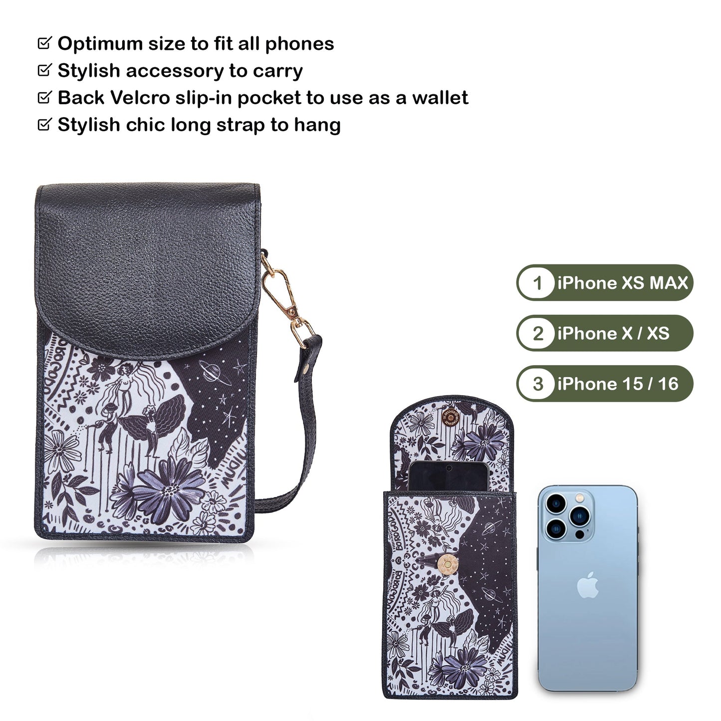 Wholesale Women Crossbody Phone Wallet - Fabric with Leather Trim