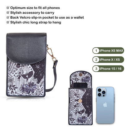 Wholesale Women Crossbody Phone Wallet - Fabric with Leather Trim