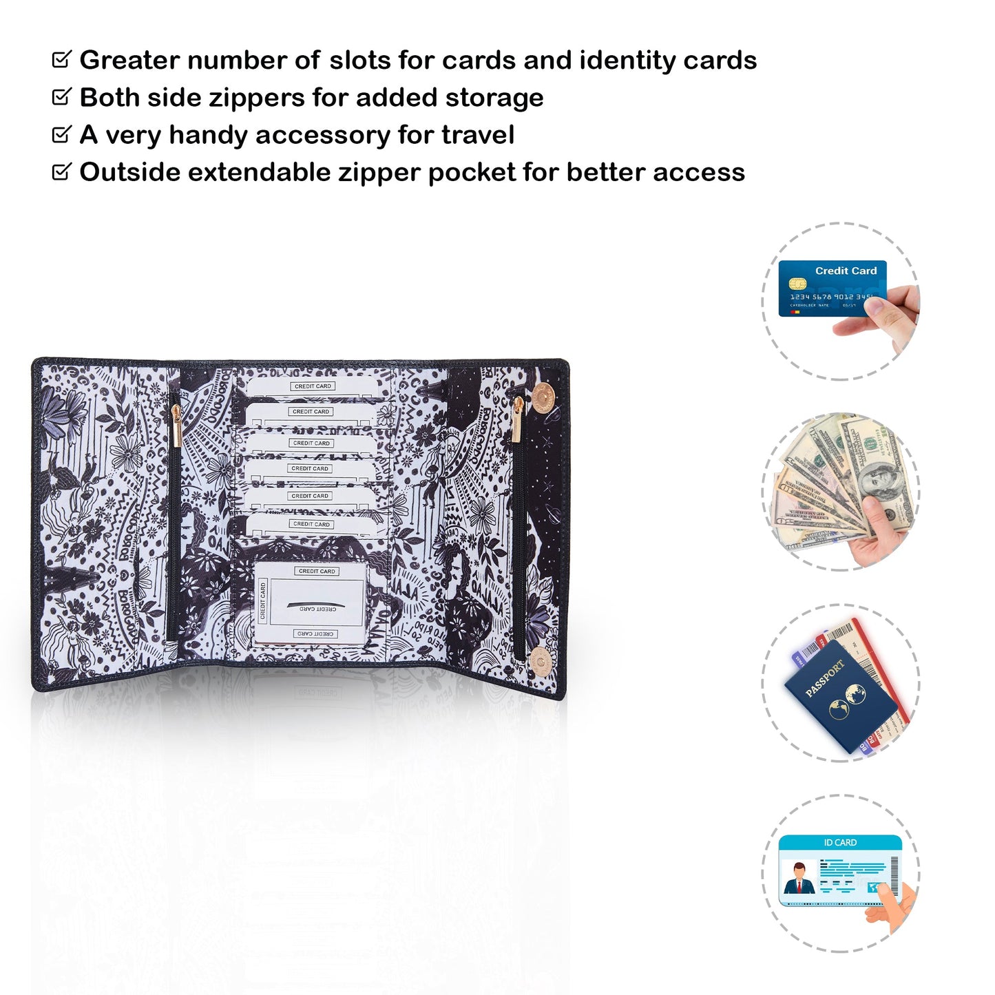 Wholesale Monochrome Trifold Wallet - Fabric with Leather Trim for Women