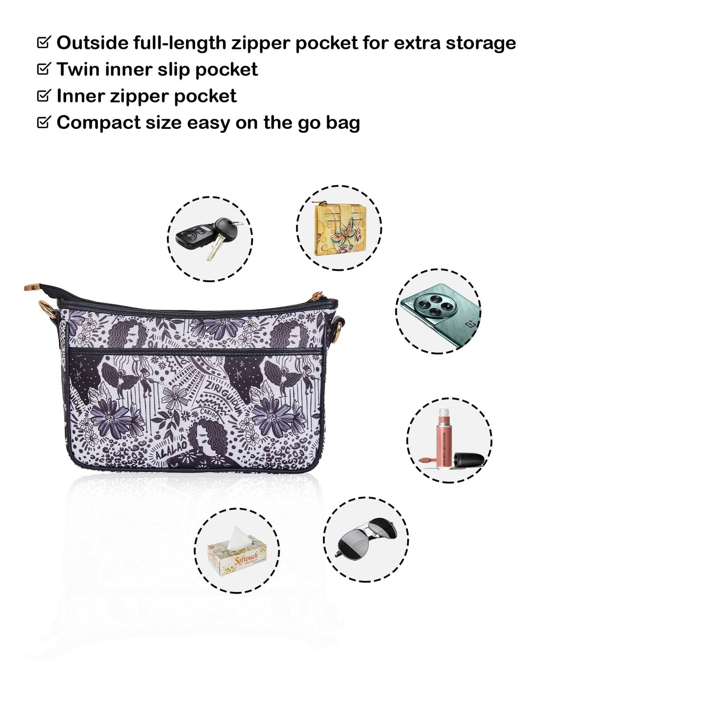 Wholesale Black White East West Hobo Bag - Fabric with Leather Trim for Women