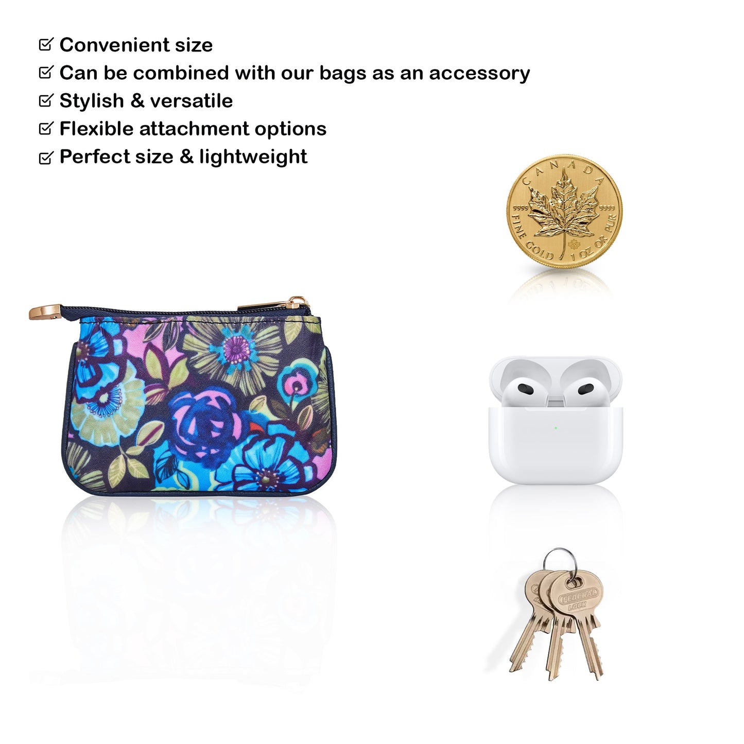 Wholesale Stylish Travel Coin Pouch for Women - Fabric with Leather Trim