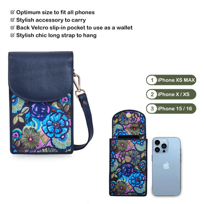 Wholesale Women's Floral Crossbody Wallet - Fabric with Leather Trim