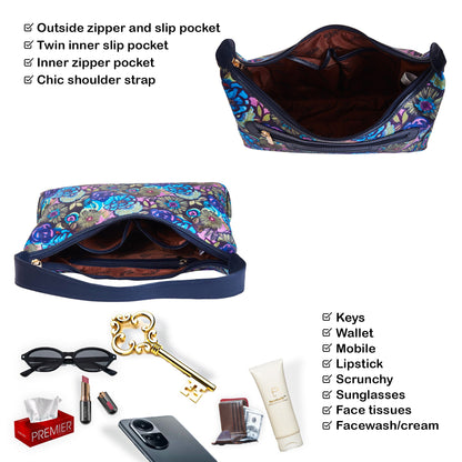 Wholesale Botanical Hobo Sling Bag - Fabric with Leather Trim - Women