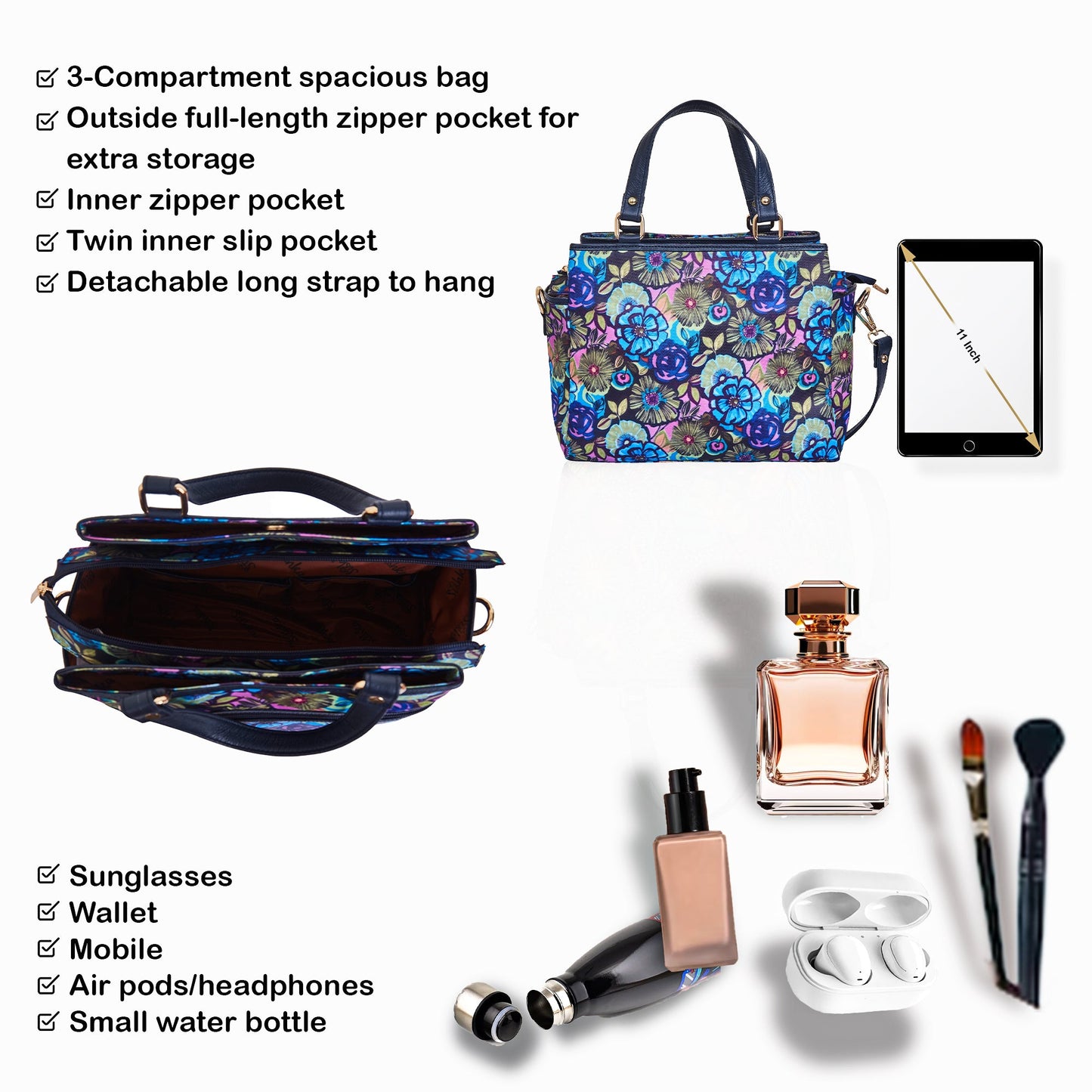 Wholesale Women Botanical Satchel Bag - Fabric with Leather Trim